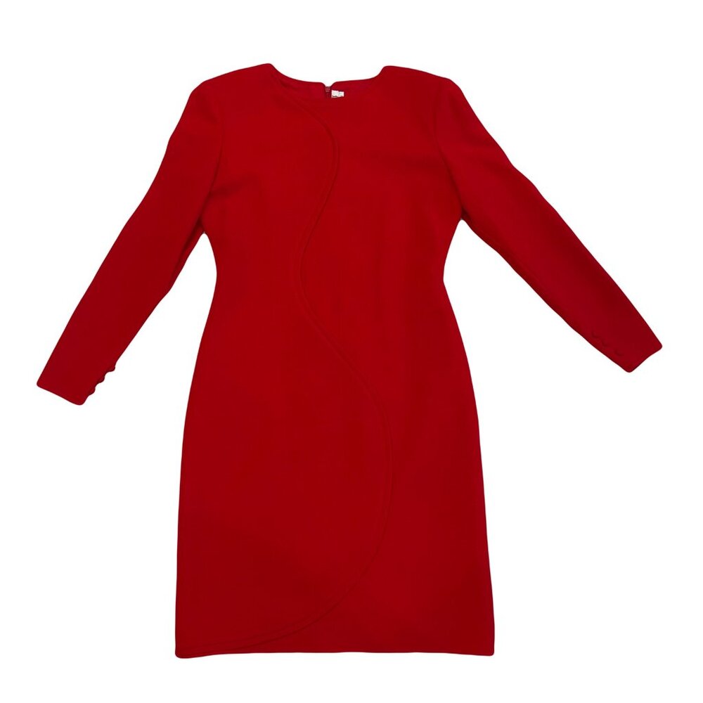 Bill Blass Sculptural Seam Red Wool Dress